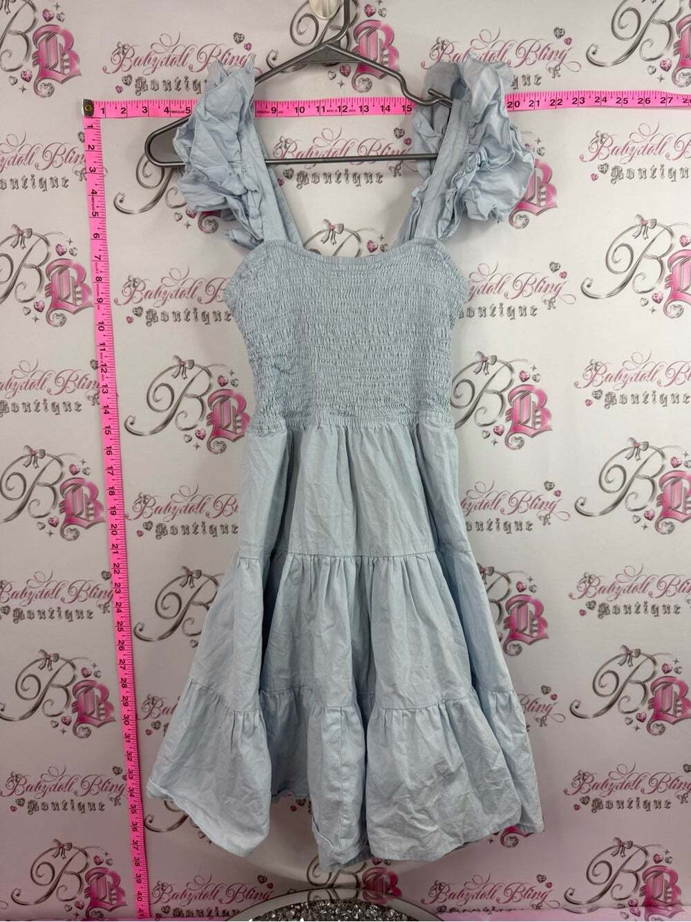 Light Blue Smocked Midi Dress with Ruffle Straps brand new